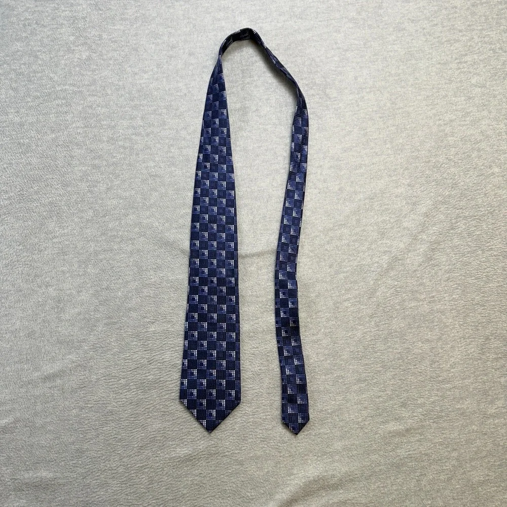 Ermenegildo Zegna Tie Mens Necktie Blue Geometric Squares Silk‎ Italy Made 58x4